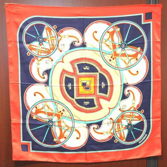 Authentic HERMES Carre 90 Scarf "WASHINGTON'S CARRIAGE" Silk Red - Picture 1 of 14